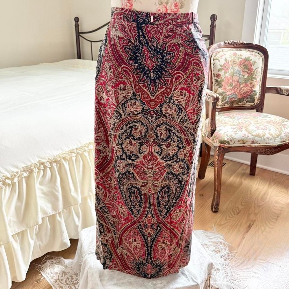 Talbots Red and Navy Paisley Maxi Skirt